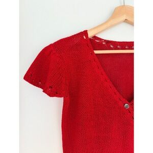 Vintage Liz Claiborne Red Silk Blend Knit Top Pointelle Wrap Button S